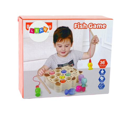 Wooden Fish Catching Game 2 Fishing Rods Kitten