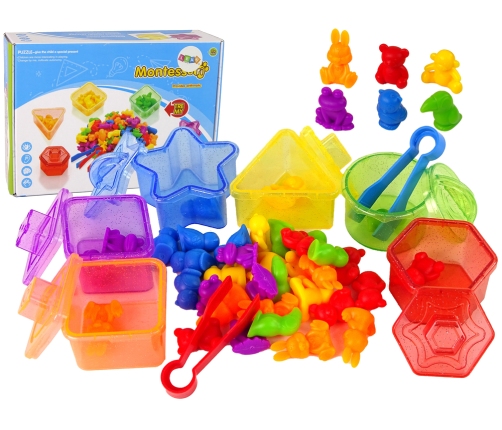 Educational Sorting Toy Rubber Animals Glitter Bins 36 Pieces