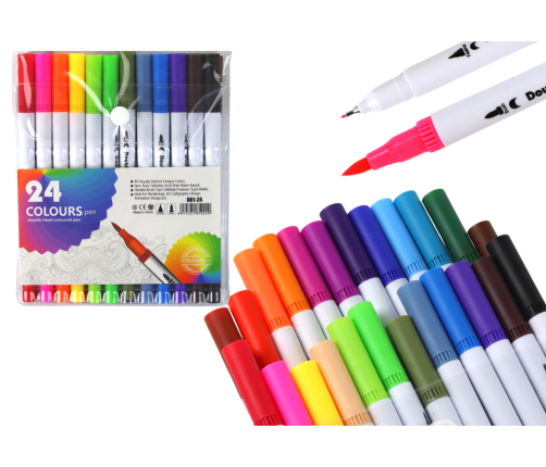 Set of 24 double-sided markers in various colors in an organizer