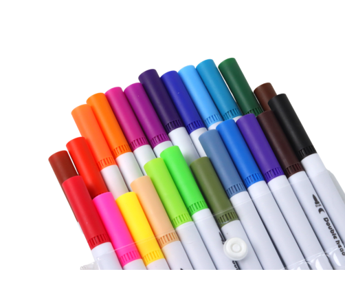 Set of 24 double-sided markers in various colors in an organizer