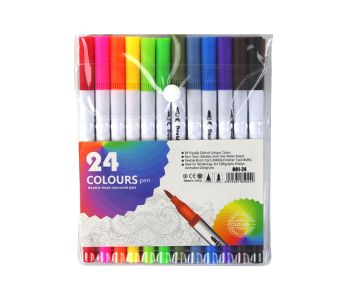 Set of 24 double-sided markers in various colors in an organizer