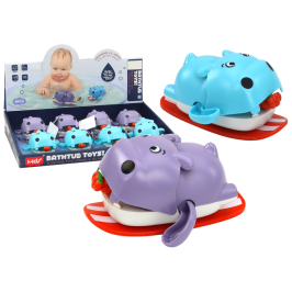 Wind-up Bath Toy Floating Hippopotamus On A Board