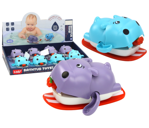 Wind-up Bath Toy Floating Hippopotamus On A Board