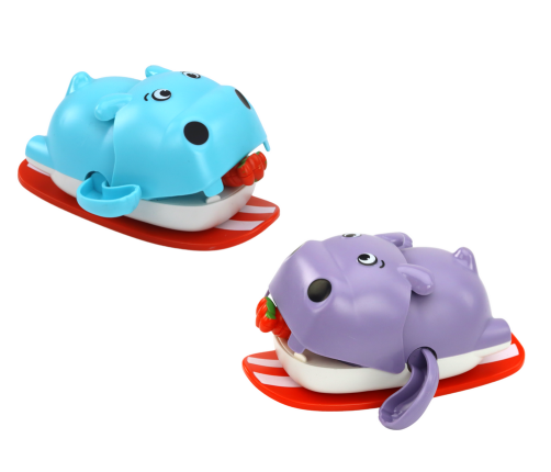 Wind-up Bath Toy Floating Hippopotamus On A Board