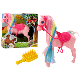 Figurine Horse With Colorful Mane and Pink Brush Saddle