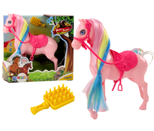 Figurine Horse With Colorful Mane and Pink Brush Saddle