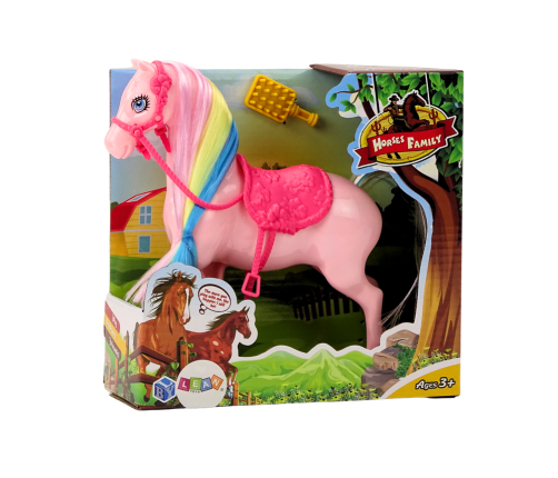 Figurine Horse With Colorful Mane and Pink Brush Saddle