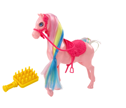 Figurine Horse With Colorful Mane and Pink Brush Saddle