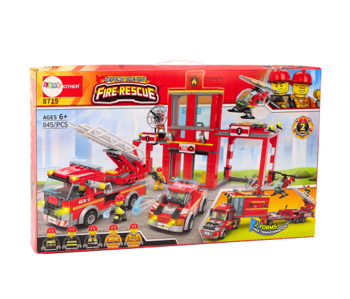 Bricks Set Fire Department Base Car Auto Helicopter 845 El