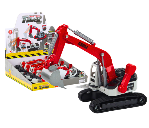 Crawler Excavator White and Red Metal Bucket