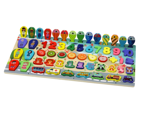 Educational Panel Wooden Sorter Board Colorful Science Puzzle 59 pieces.