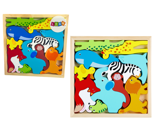 Wooden Puzzle Animals to Match Lion Rabbit