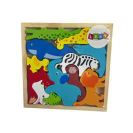 Wooden Puzzle Animals to Match Lion Rabbit