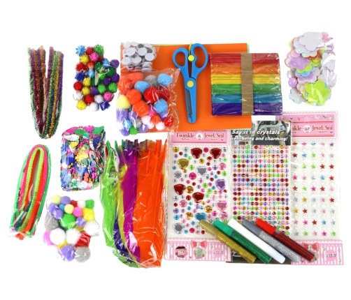 Little Artist's Creative Set Stickers Pompoms Feathers Glitter