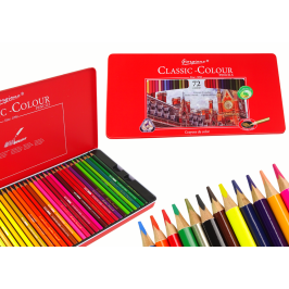 Set of 72 Art Crayons Metal Container