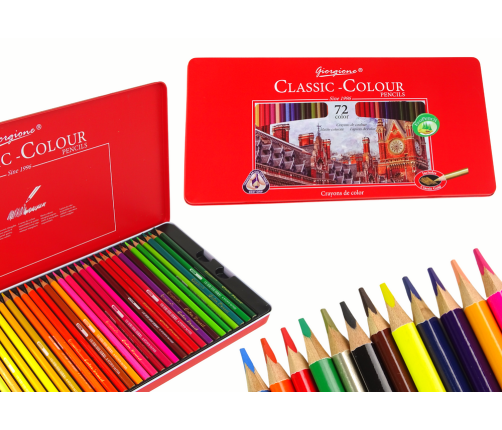 Set of 72 Art Crayons Metal Container