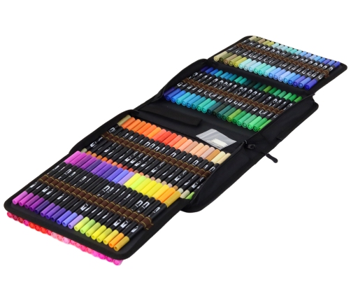 A set of 120 colorful double-sided markers in a pencil case