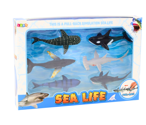 Figurines Vehicles Sea Animals Friction Drive Shark Killer Whale 6 pcs