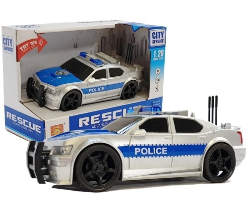 Battery Operated Police Car 1:20 Lights and Sounds Strung Silver