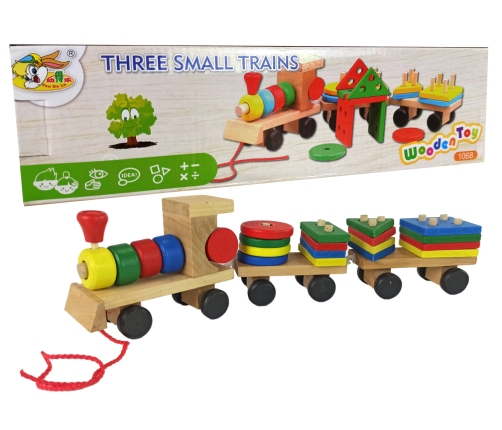 Wooden Train Locomotive. 2 Detachable Wagons