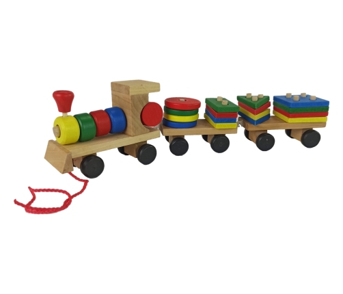 Wooden Train Locomotive. 2 Detachable Wagons