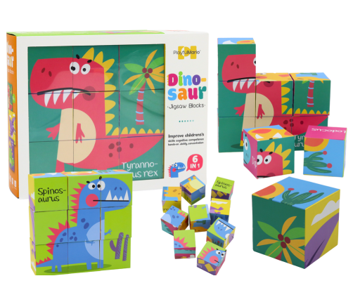 Educational Puzzle 6in1 Blocks Puzzle Cubes 6 Pictures Dinosaurs 9 El.