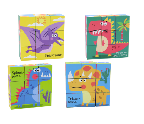 Educational Puzzle 6in1 Blocks Puzzle Cubes 6 Pictures Dinosaurs 9 El.