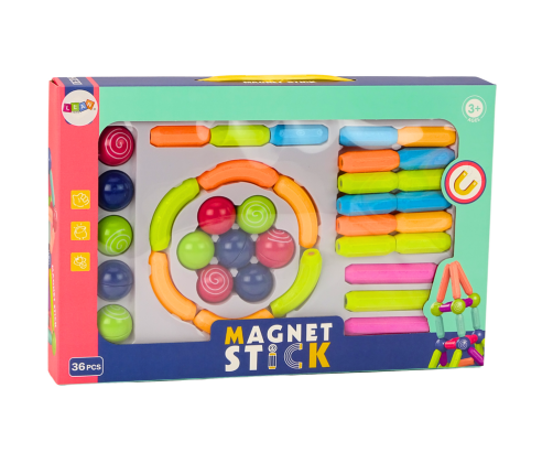 Set of Magnetic Construction Bricks 36El Colorful