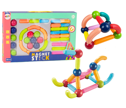 Set of Magnetic Construction Bricks 36El Colorful