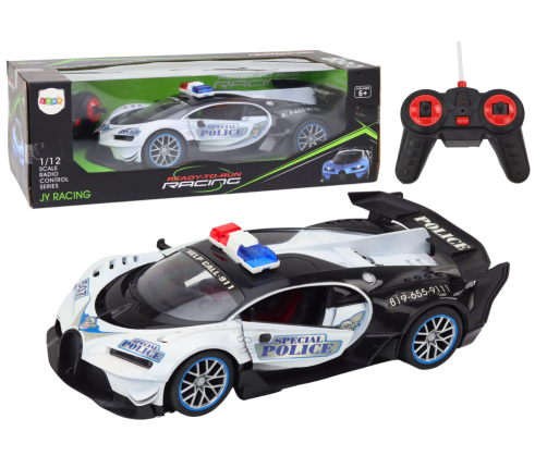 Remote Controlled RC Police Car in 1:12 Scale White