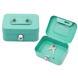 Piggy Bank Storage Box, Lockable, Two Keys, Metal, Turquoise