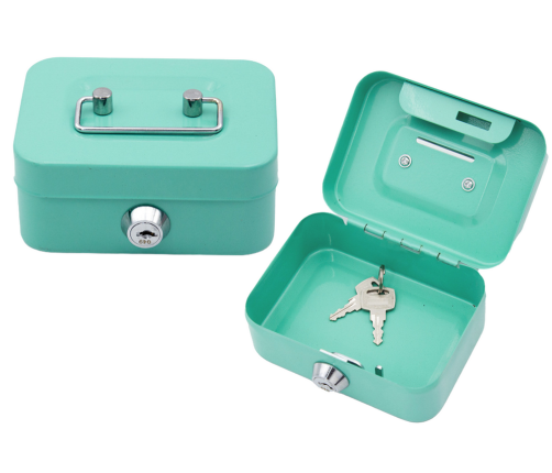 Piggy Bank Storage Box, Lockable, Two Keys, Metal, Turquoise