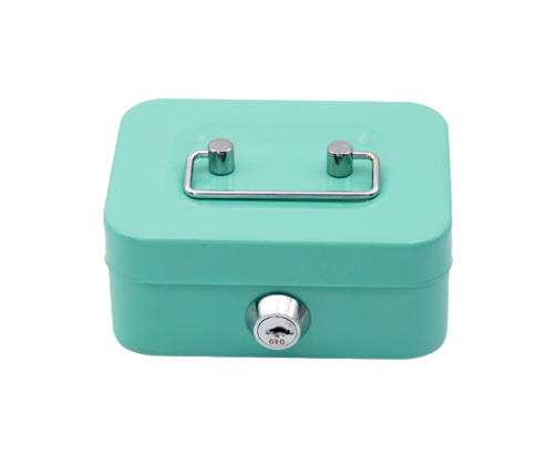 Piggy Bank Storage Box, Lockable, Two Keys, Metal, Turquoise