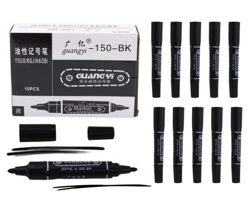 Double-Sided Waterproof Marker Set Black 10pcs.