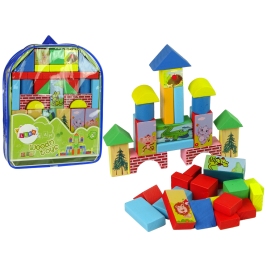 Set of Wooden Bricks with Animals Castle in a Backpack