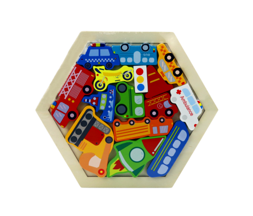 Puzzle Jigsaw Vehicles Rocket Wooden Blocks Colorful 15 pieces.