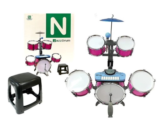 Drums Set with Keyboard Microphone Chair 4 Drums