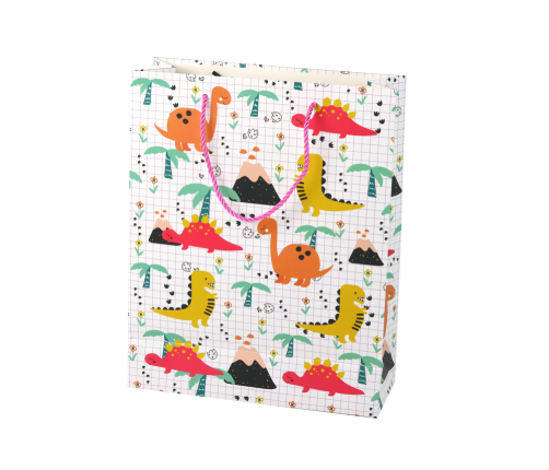 Colorful Checkered Gift Bag Dinosaurs 32 cm x 26 cm x 10 cm