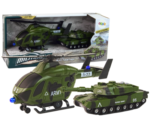 Military Set Tank Vehicle Military Helicopter Sound Lights 1:32