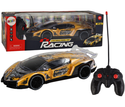 Yellow Remote Controlled RC Sports Car 1:16 Scale Lights