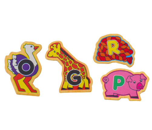 Set of Wooden Magnets Letters Pictures Animals Objects 26 Pieces