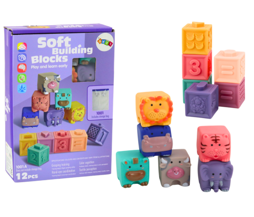 Soft Educational Blocks Animals Numbers Letters Colorful 12 Pcs