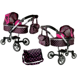 Doll Stroller Alice Black-Pink Dotted