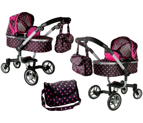 Doll Stroller Alice Black-Pink Dotted