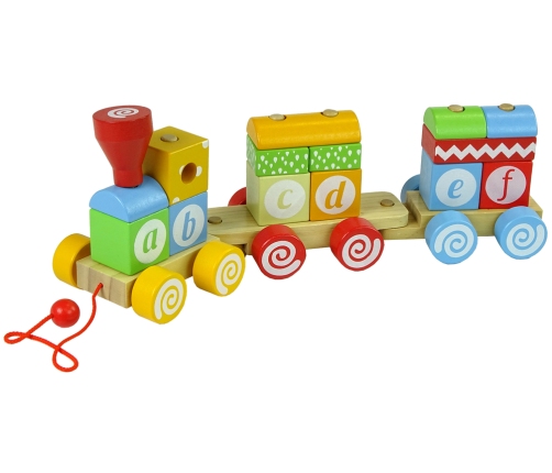 Wooden Train Locomotive Two Carriages Letters Shapes