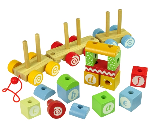 Wooden Train Locomotive Two Carriages Letters Shapes