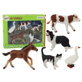 Rural Animals Figure Set 5 Pieces Horse Cow Cat Goose Dog