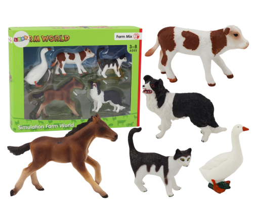 Rural Animals Figure Set 5 Pieces Horse Cow Cat Goose Dog