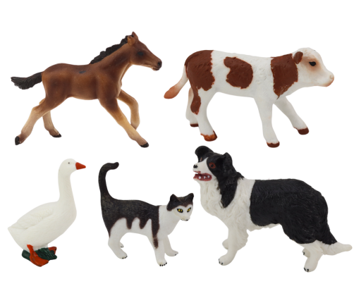 Rural Animals Figure Set 5 Pieces Horse Cow Cat Goose Dog