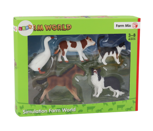 Rural Animals Figure Set 5 Pieces Horse Cow Cat Goose Dog